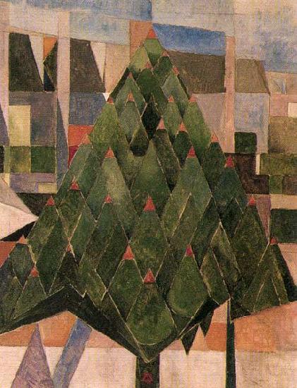 Theo van Doesburg Tree with houses. Norge oil painting art